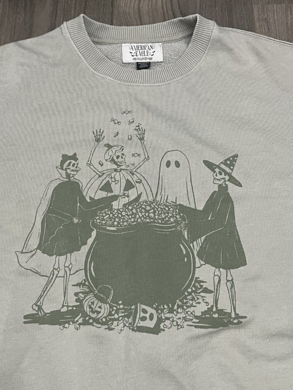 American Eagle The Halloween Shop Crewneck Sweatshirt Women's XS Sage Green - Picture 3 of 9